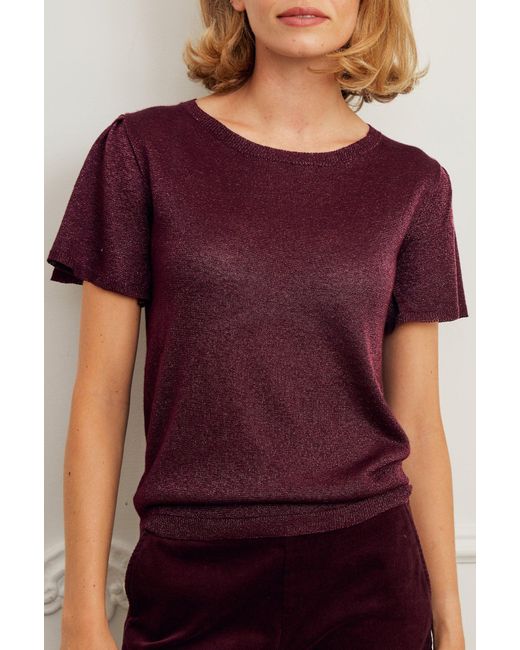 Aspiga Purple Ladies Sustainable Metallic Knit T-Shirt Viscose