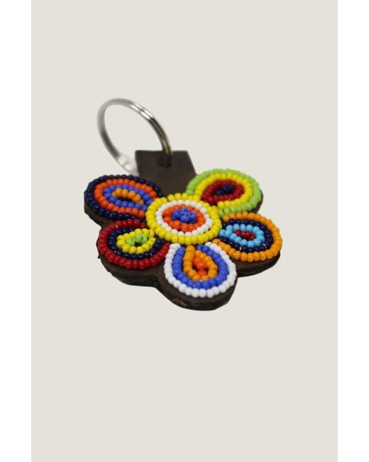 Aspiga Blue Sustainable Kenyan Beaded Flower Keyring Leather And Glass Beaded Gifiting