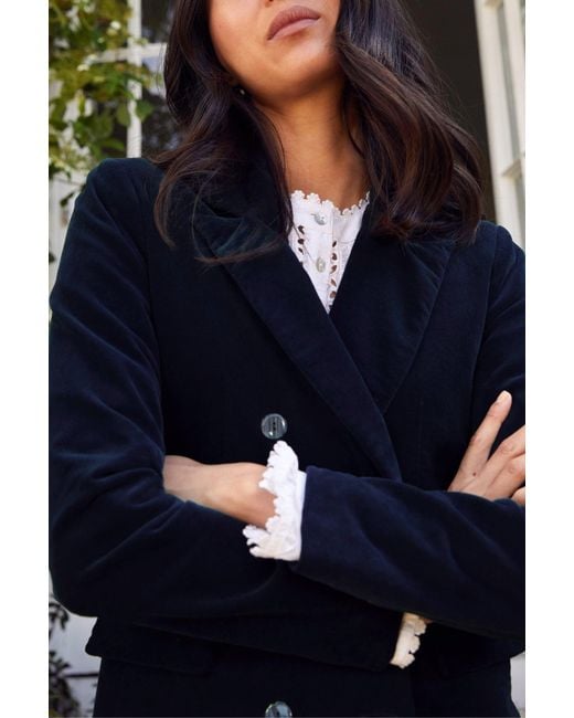 Aspiga Blue Ladies Sustainable Theresa Stretch Corduroy Double Breasted Winter Wedding Guest Evening Blazer Co-Ord