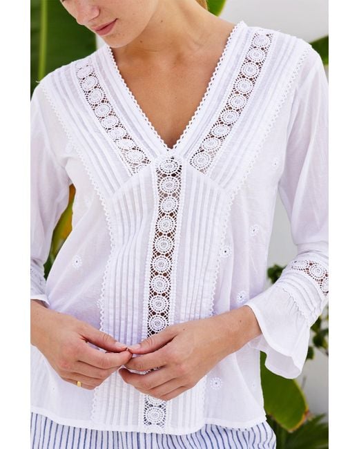 Aspiga White Valentina Organic Cotton Embroidered Lace Shirt |