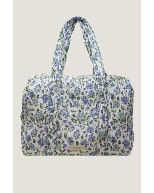 Aspiga Blue Block Print Organic Cotton Weekend Bag
