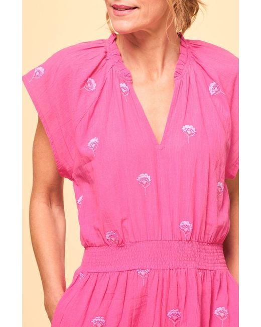 Aspiga Pink Sustainable Riley Cotton Dress Floral Embroider Summer Holiday