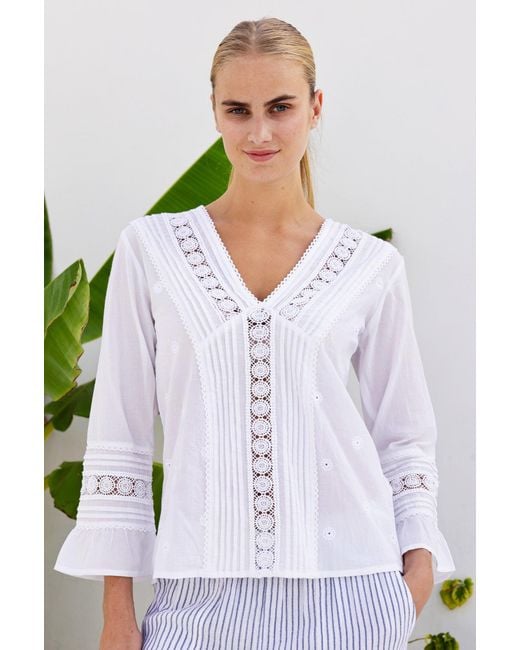 Aspiga White Valentina Organic Cotton Embroidered Lace Shirt |