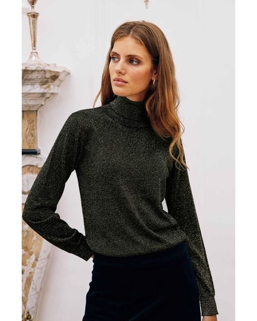 Aspiga Black Ladies Sustainable Lurex Knitted Polo Top Viscose