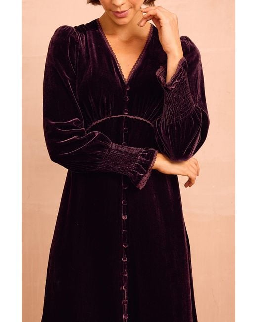 Aspiga Black Ladies Sustainable Long Sleeve Velvet Sally Anne Dress