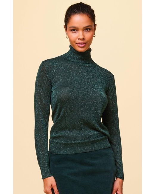 Aspiga Green Ladies Sustainable Metallic Knit Polo Top Viscose Emerald