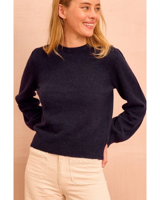 Aspiga Blue Alpaca Blend Puff Sleeve Wool Mix Jumper
