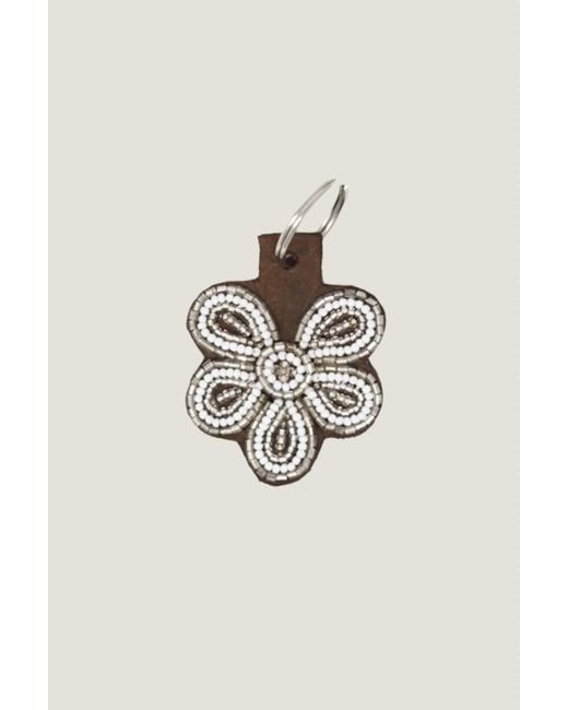 Aspiga Natural Sustainable Kenyan Beaded Flower Keyring Leather And Glass Gifting