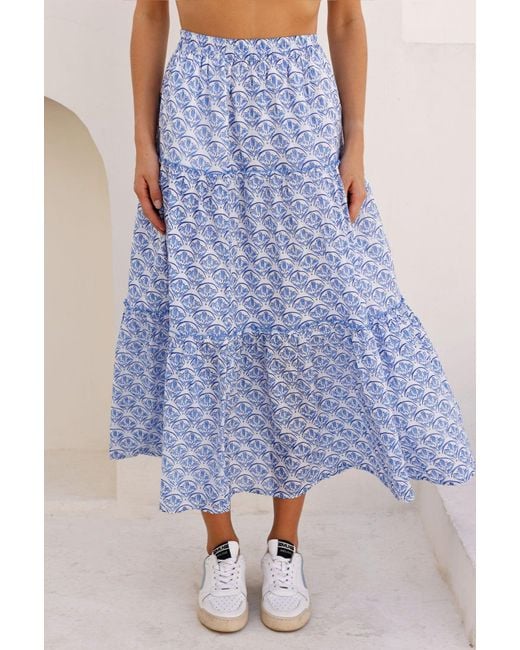 Aspiga Blue Ladies Sustainable Bea Printed Organic Cotton Skirt Floral Summer