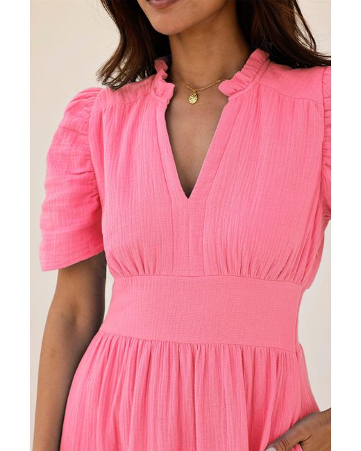 Aspiga Pink Ladies Sustainable Esha Cheesecloth Organic Cotton Dress