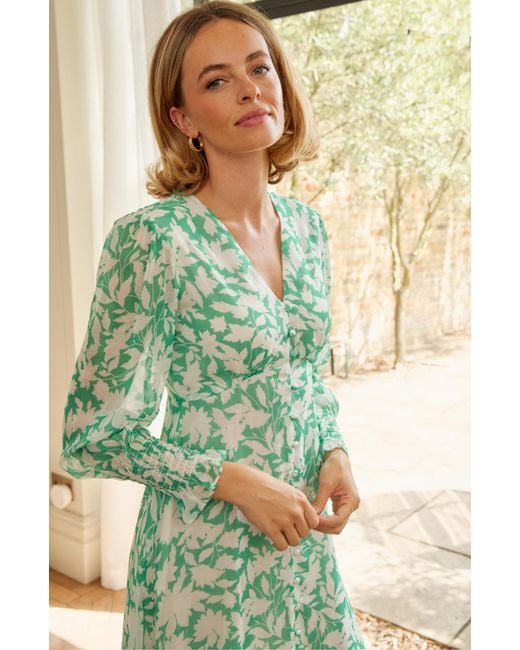 Aspiga Green Sustainable Long Sleeve Sally Anne Viscose Summer Holiday Wedding Guest Evening Dress Floral Printed