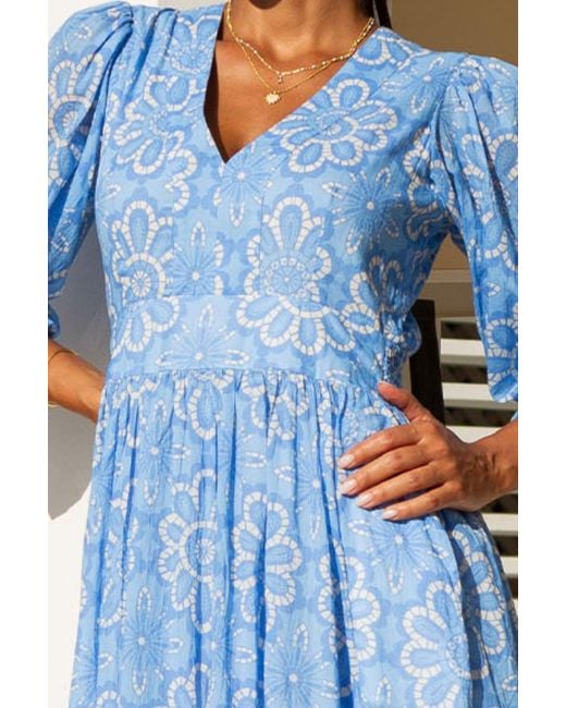 Aspiga Blue Sustainable Annie Maxi Organic Cotton Dress Floral Printed Summer Holiday