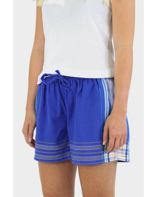 Aspiga Blue Sustainable Kikoy Beach Shorts Summer Holiday Beach Side