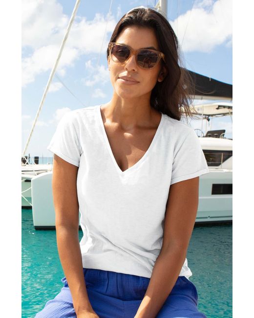 Aspiga White V-Neck Cotton T-Shirt