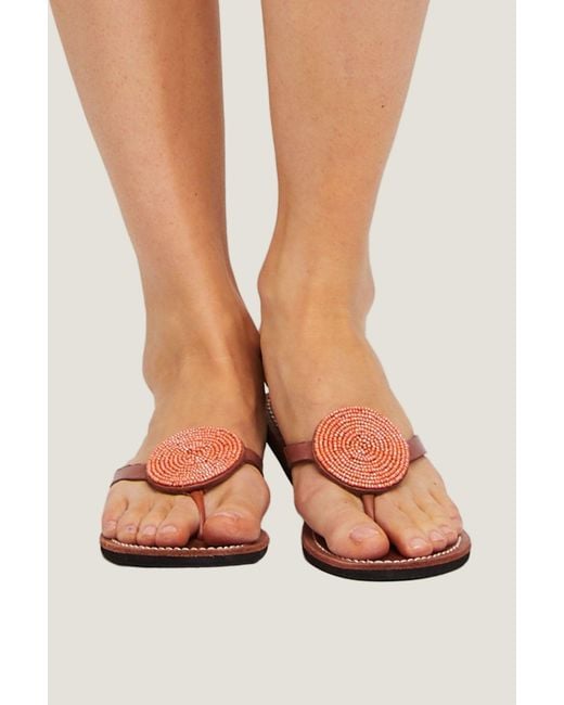 Aspiga Multicolor Sustainable Leather And Glass Beaded Handmade Sandals