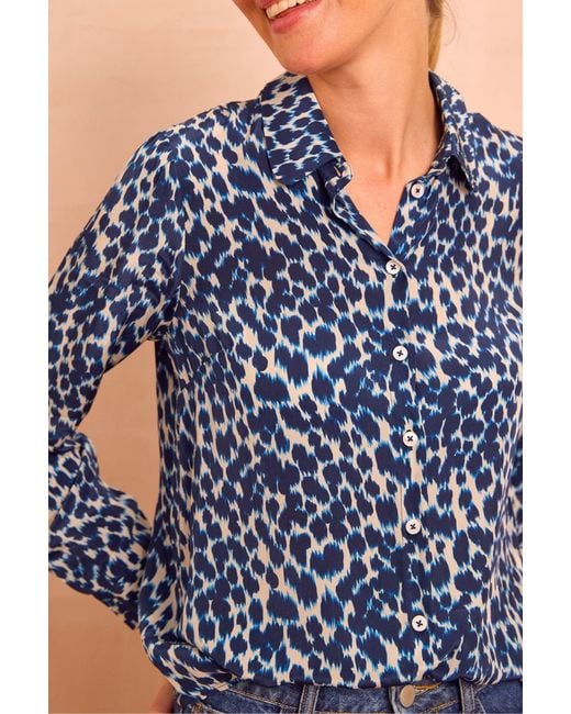 Aspiga Blue Milena Viscose Crepe Printed Viscose Shirt Animal Print