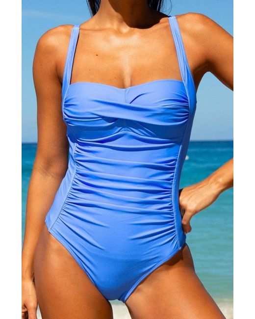 Aspiga Blue Ladies Sustainable Recycled Nylon Ruched Swimsuit Adjustable Straps