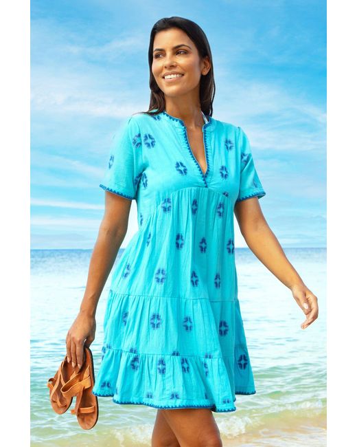 Aspiga Blue India Embroidered Organic Cotton Dress