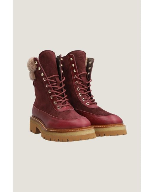 Alpe Red Aspiga Ethical Lace Up Nordic Bovine Leather And Suede Boots