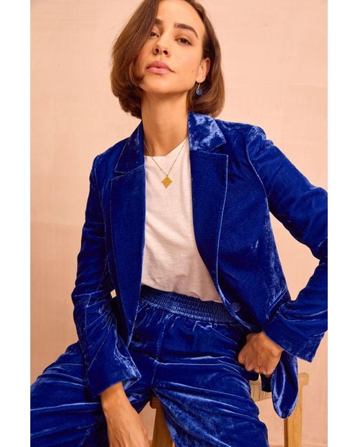 Aspiga Blue Asha Velvet Single Breasted Blazer Co-Ord Set Winter Event Autumn Winter Graduation Co-Ord