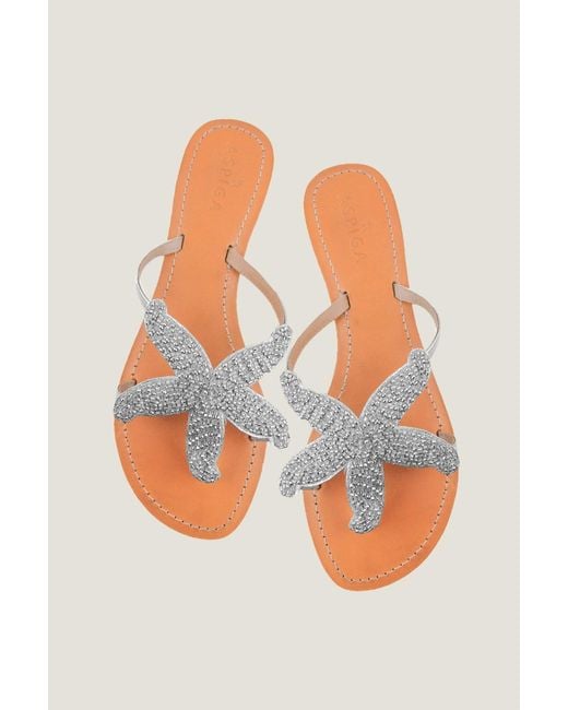 Aspiga Metallic Ladies Ethical Kenyan Beaded Starfish Sandals Summer Holiday Flip Flops