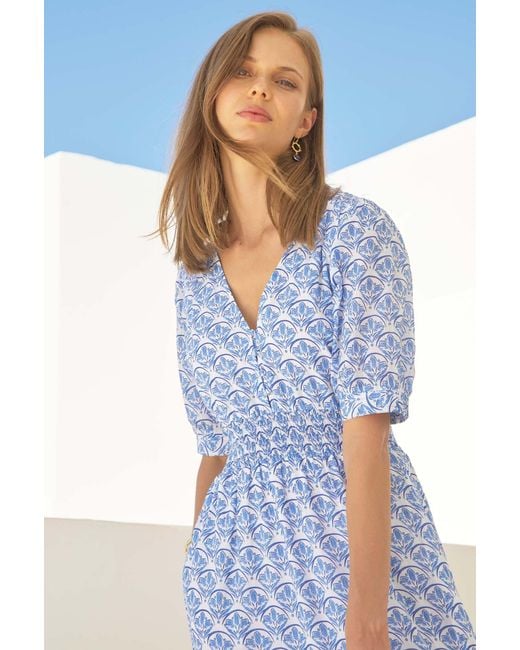 Aspiga Blue Ladies Sustainable Billie Short Sleeve Cotton Summer Printed Dress