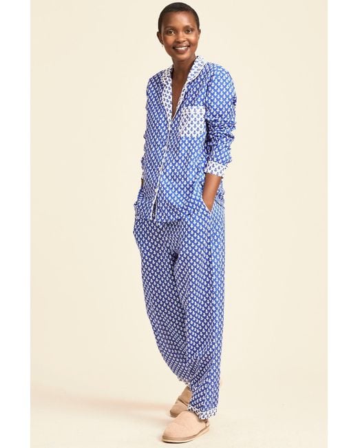 Aspiga Blue Sustainable Organic Cotton Printed Pyjama Set Shirt Top Long Trousers