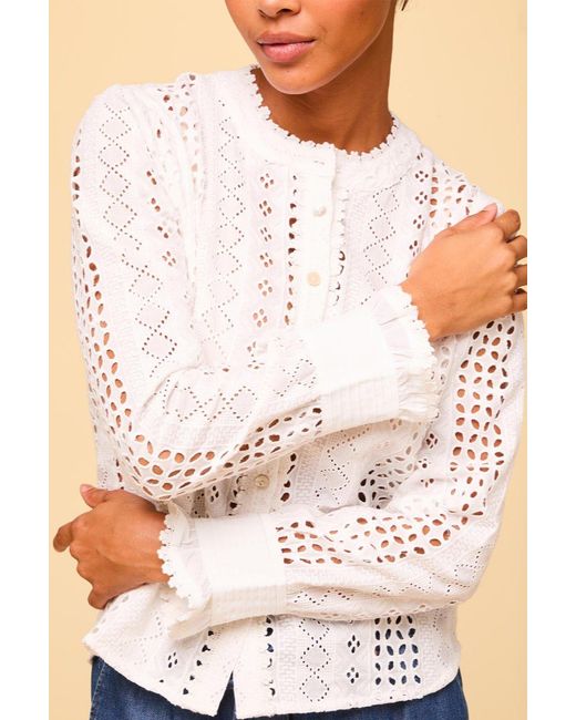 Aspiga Natural Ladies Sustainable Quinn Cotton Blouse Broderie Anglaise