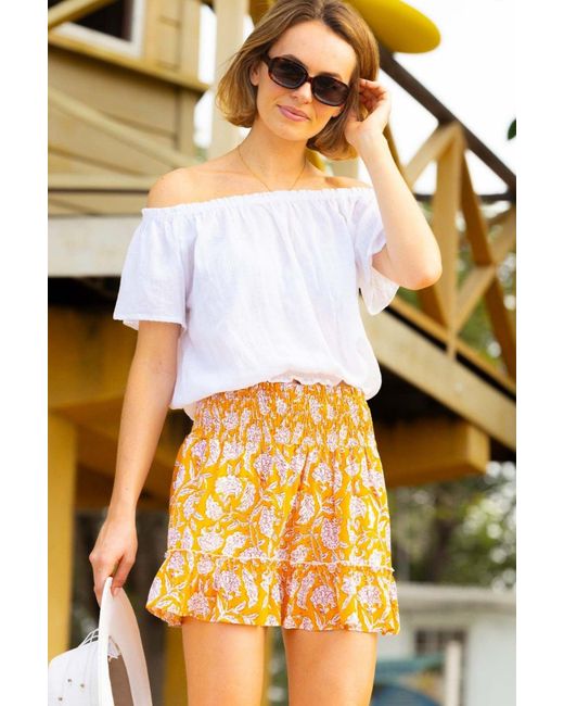 Aspiga Metallic Ladies Sustainable Emani Mini Skirt Cotton Floral Dianthus Print