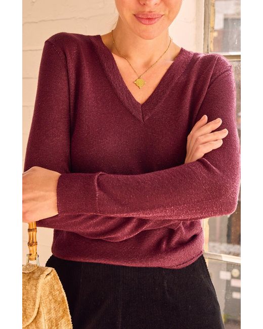 Aspiga Purple Ladies Sustainable Metallic Knit V-Neck Jumper
