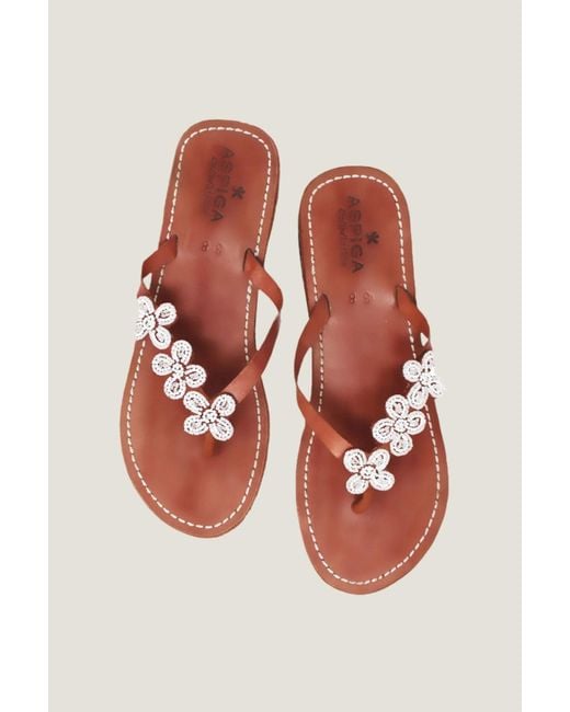 Aspiga Red Sustainable Kenyan Beaded Tatu Sandals Leather And Glass Beaded Summer Holiday Floral Flip Flops Size 36