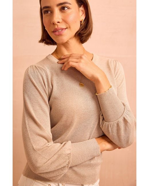 Aspiga Natural Ladies Sustainable Metallic Knit Crew Neck Jumper
