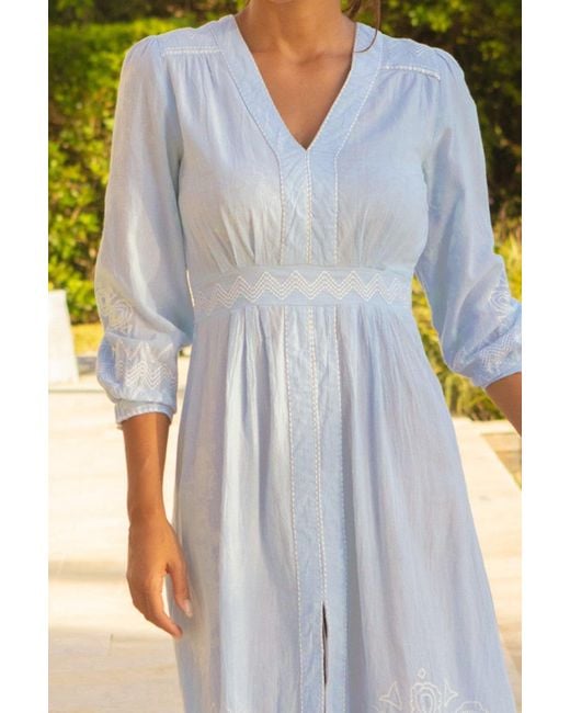 Aspiga Yellow Sustainable Jamila Embroidered Dress Summer Holiday