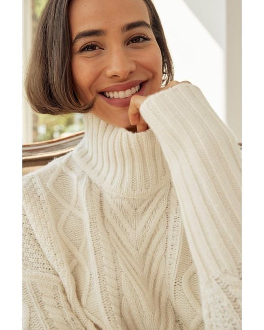 Aspiga Brown Merino Wool Cable Knit Funnel Neck Jumper