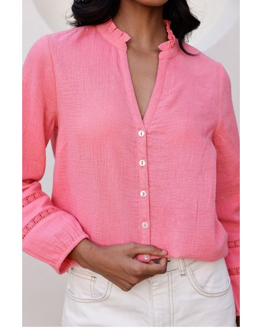 Aspiga Pink Sustainable Mina Organic Cotton Cheesecloth Summer Blouse Lemonade