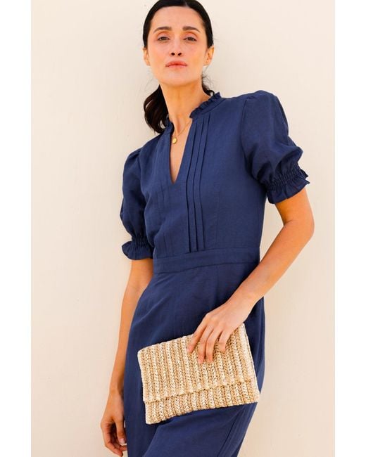 Aspiga Ladies Sustainable Amalfi Raffia Stripe Clutch Natural
