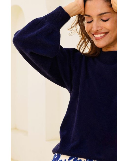 Aspiga Blue Ladies Sustainable Merino Wool Cashmere Blend Jumper Crew Neck