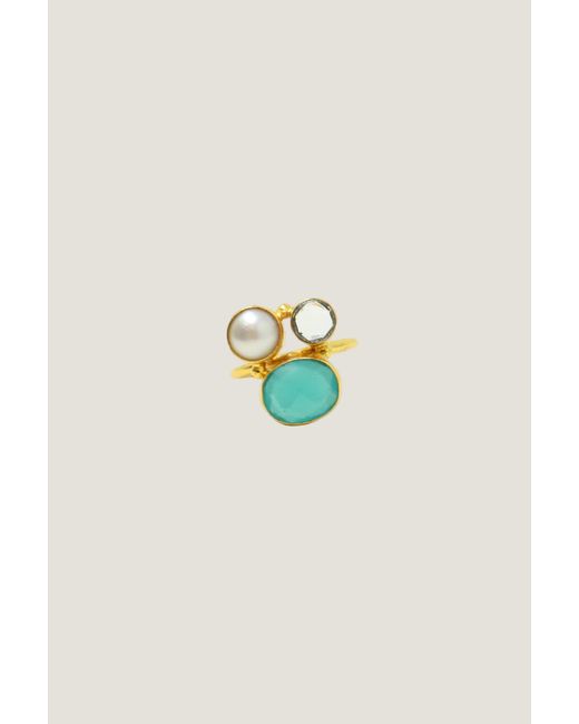 Ashiana Jewellery Blue Aspiga Ladies Ethical Three Stone Size Ring Pearl Aqua Crystal