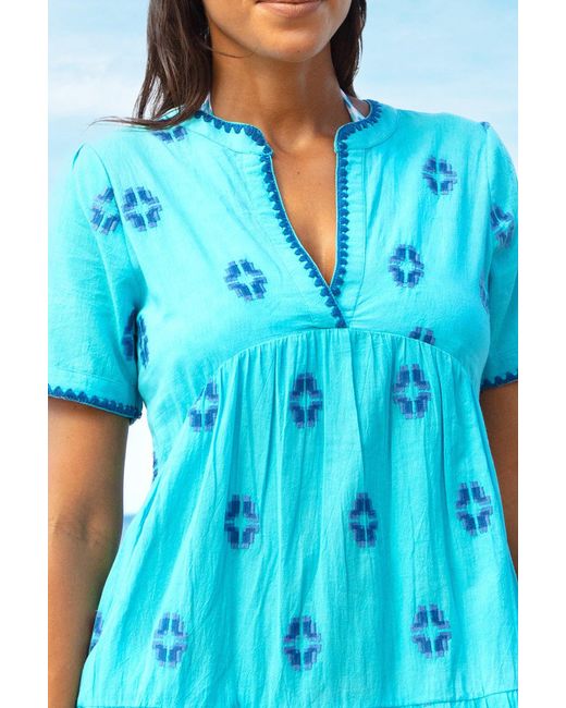 Aspiga Blue India Embroidered Organic Cotton Dress