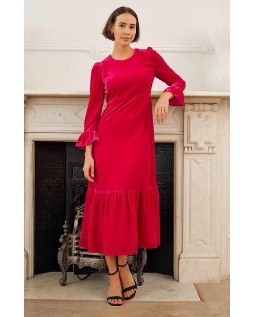 Aspiga Red Ladies Ethical Victoria Velvet Viscose Dress