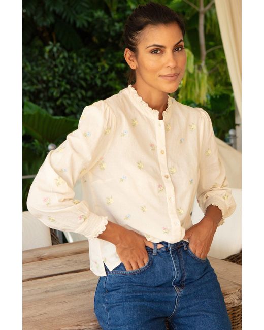 Aspiga Green Sustainable Embroidered Cosima Ecru Shirt Summer Holiday