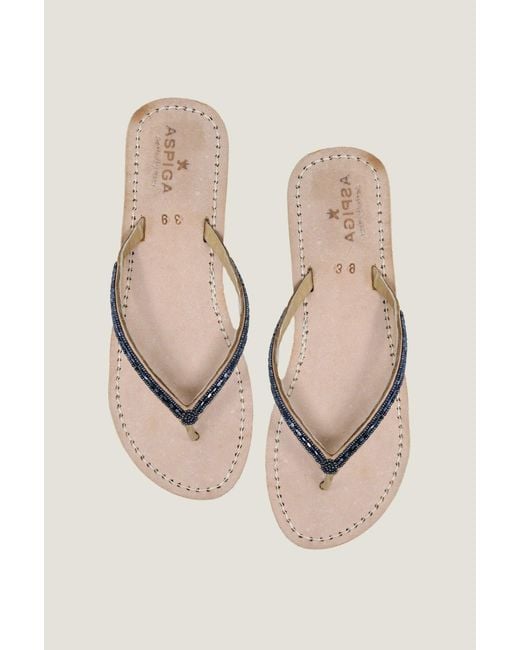 Aspiga Natural Kenyan Beaded Classic Flip Flops Leather Bullet Summer