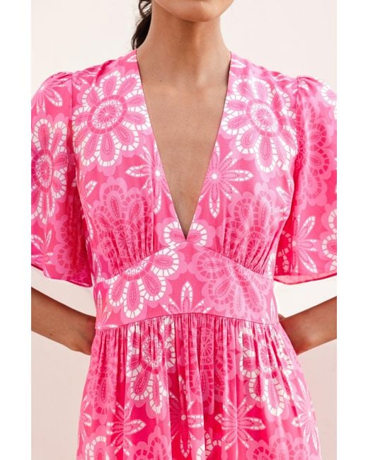 Aspiga Pink Sustainable Sylvie Ecovero Viscose Summer Holiday Wedding Guest Evening Dress Floral Printed