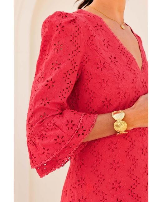 Aspiga Red Ethical Victoria Broderie V-Neck Cotton Summer Wedding Guest Evening Dress