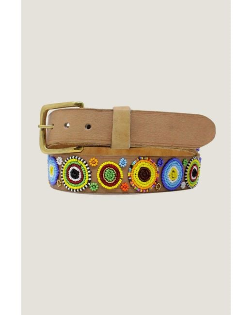 Aspiga Multicolor Sustainable Kenyan Beaded Maasai Circles Belt Leather And Glass Beads