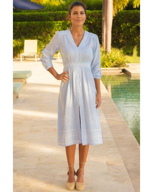 Aspiga Yellow Sustainable Jamila Embroidered Dress Summer Holiday