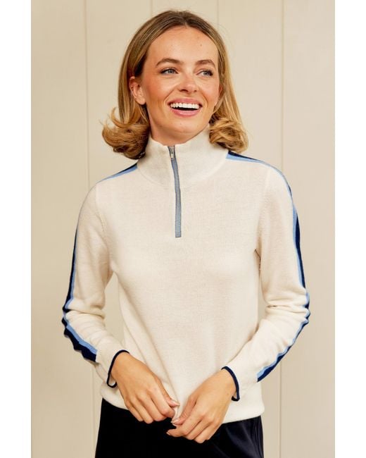 Aspiga Natural Ladies Sustainable Overarm Stripe Quarter Zip Jumper Merino Wool Cream