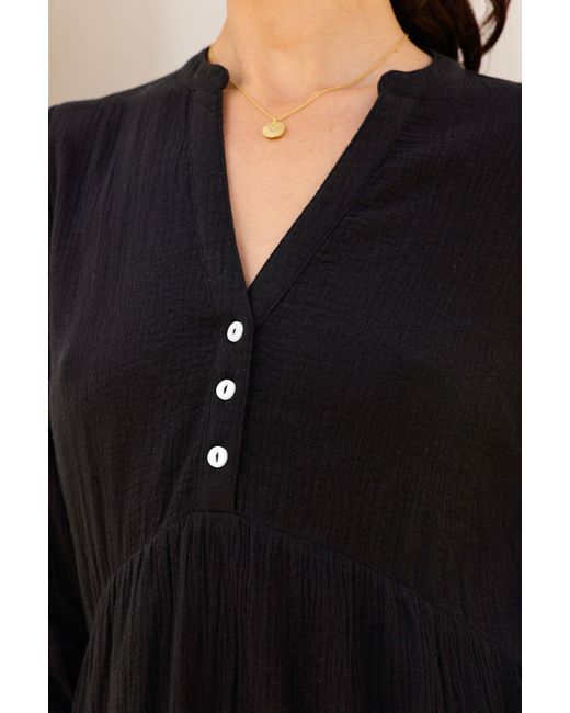 Aspiga Black Sustainable Serena Cheesecloth Cotton Dress Summer Holiday Button Detailing