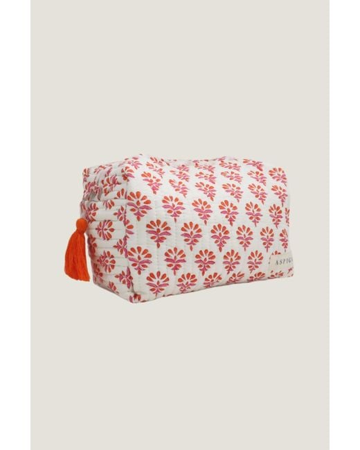 Aspiga Pink Sustainable Medium Wash Bag Padded Block Print Hot Floral Gifting