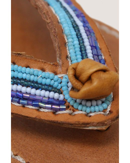 Aspiga Brown Ladies Sustainable Kenyan Beaded Tanzi Sandals Leather And Glass Beads Summer Holiday Flip Flops